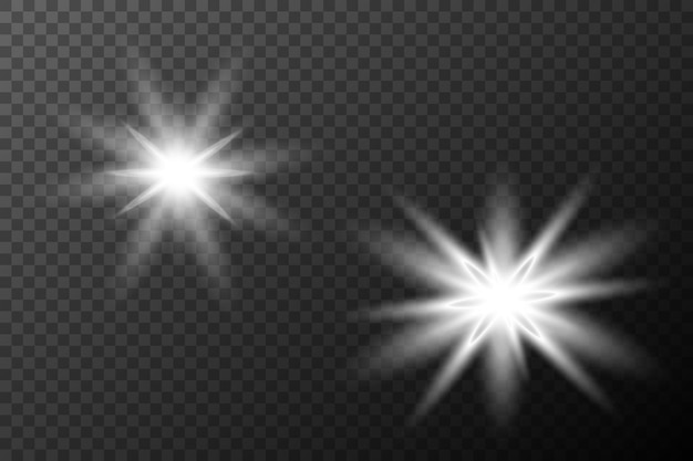 Efecto blanco ligero destello aislado explosión de neumático línea de polvo destello solar estrella chispa conjunto vectorial de luz solar