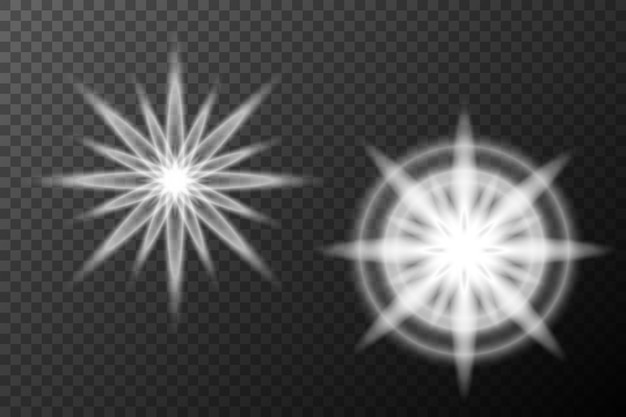 Efecto blanco ligero destello aislado explosión de neumático línea de polvo destello solar estrella chispa conjunto vectorial de luz solar