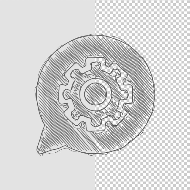 Efecto de boceto Icono de engranaje de burbuja de habla con fondo personalizable