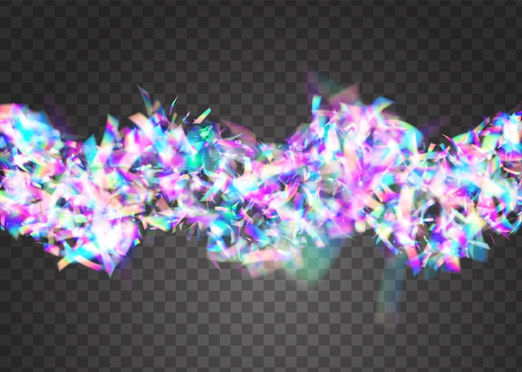 Vector efecto bokeh. banner de fiesta. fiesta foil. arte webpunk. confeti disco azul. textura de carnaval. telón de fondo de celebración retro. fondo que cae. efecto bokeh morado