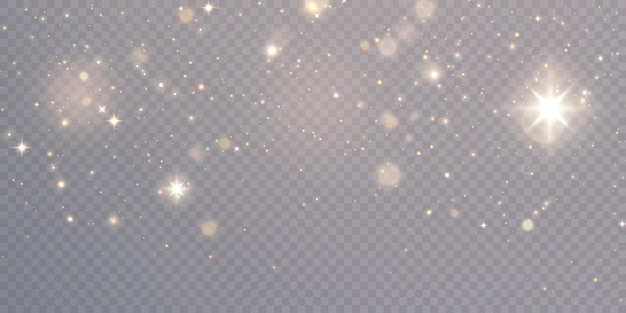 Efecto de bokeh brillante y brillo con partículas de polvo brillantes aisladas en un fondo transparente
