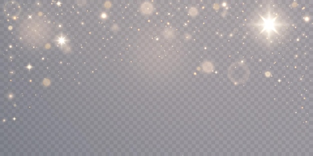 Efecto de bokeh brillante y brillo con partículas de polvo brillantes aisladas en un fondo transparente