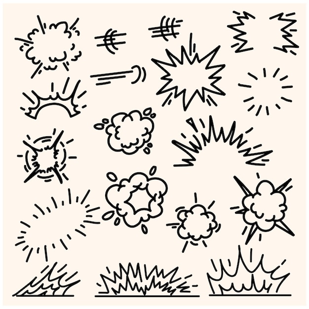 Efecto de boom de dibujos animados con dibujos dibujados y dibujos en línea