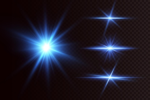 Efecto de brillo. Partículas azules brillantes, estrellas. ilustración vectorial