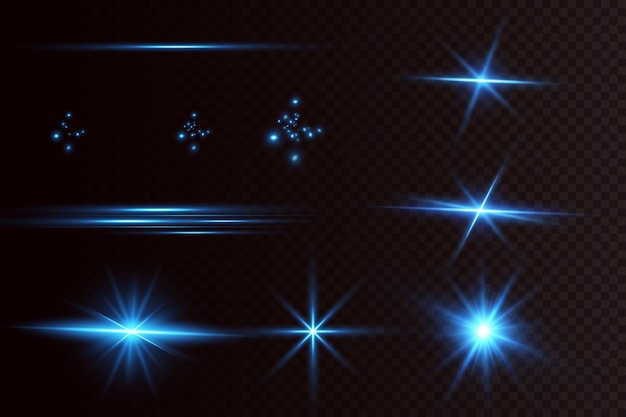 Efecto de brillo. Partículas azules brillantes, estrellas. ilustración vectorial