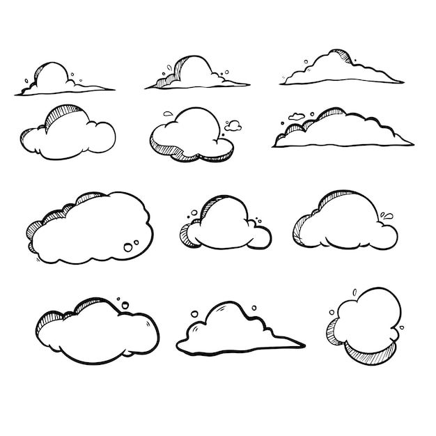 El efecto de chat de burbuja del conjunto de iconos es una ilustración vectorial de estilo de dibujo a mano.