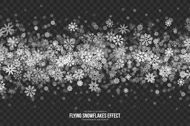 Vector efecto de copos de nieve volando transparente