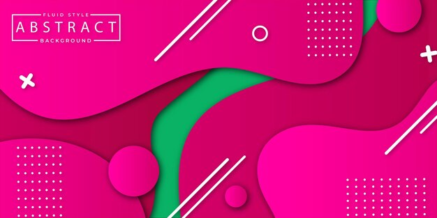 Efecto de corte de papel de Memphis Fondo colorido verde rosa Banner de diseño multipropósito