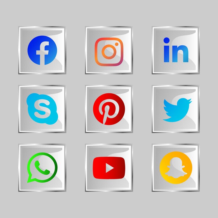 Vector efecto de cristal brillante botón de icono de redes sociales