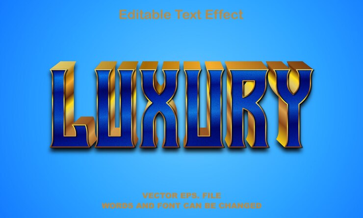 Vector efecto degradado de combinación de colores azul y dorado de texto de lujo