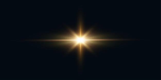 Efecto de destello de lente transparente dorado Efecto de luz solar dorada sobre fondo oscuro