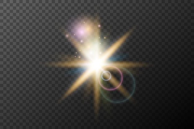 Efecto de destello de luz con llamaradas y brillo en un fondo transparente Brillo mágico que brilla luz estrella llamaradas ópticas para el diseño de fotomontaje Año Nuevo y proyectos festivos