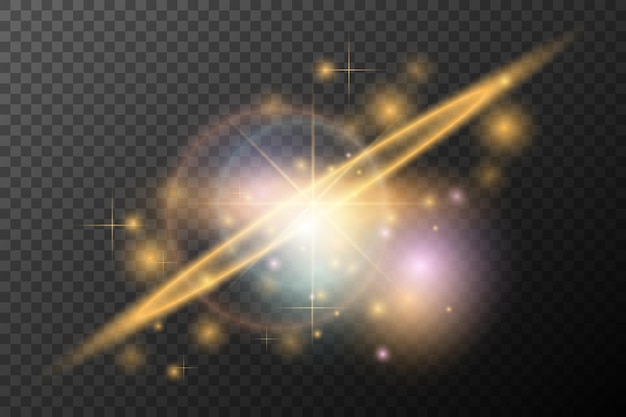 Efecto de destello de luz con llamaradas y brillo en un fondo transparente Brillo mágico que brilla luz estrella llamaradas ópticas para el diseño de fotomontaje Año Nuevo y proyectos festivos