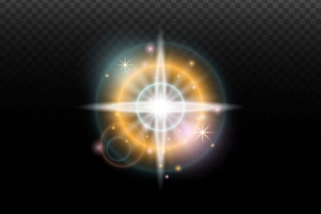 Efecto de destello de luz con llamaradas y brillo en un fondo transparente Brillo mágico que brilla luz estrella llamaradas ópticas para el diseño de fotomontaje Año Nuevo y proyectos festivos