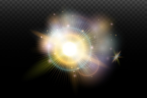 Efecto de destello de luz con llamaradas y brillo en un fondo transparente Brillo mágico que brilla luz estrella llamaradas ópticas para el diseño de fotomontaje Año Nuevo y proyectos festivos