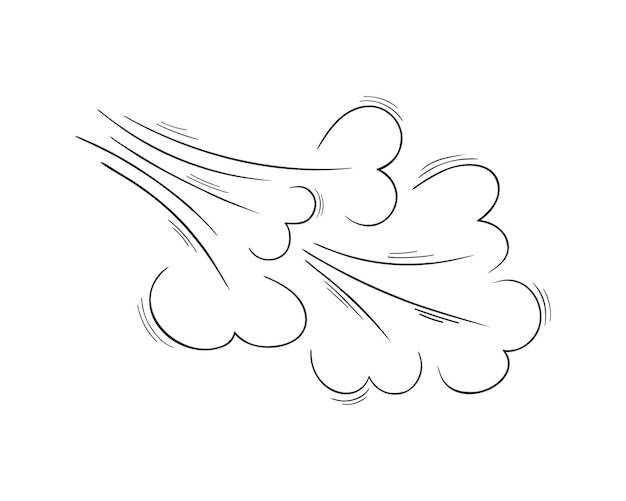 Efecto dibujado a mano por el soplo del viento Esbozo del flujo de aire Brisa remolino ráfaga de humo icono de polvo en estilo doodle aislado en fondo blanco Ilustración de contorno vectorial