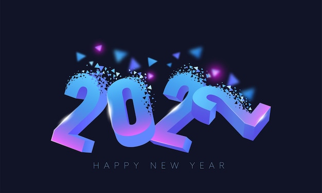Efecto de dispersión de degradado 3D 2022 Número sobre fondo azul para la celebración del feliz año nuevo.