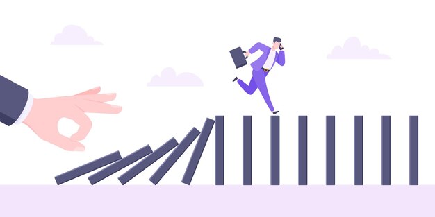 Efecto dominó o concepto de ilustración de vector de metáfora de cobardía empresarial