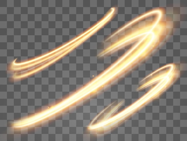 Efecto dorado ligero de líneas brillantes Elemento de diseño brillante de color dorado con rayas brillantes y onduladas