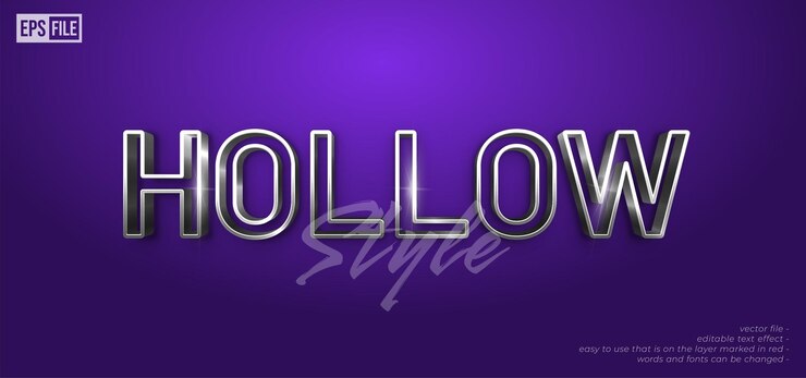 Vector efecto editable de estilo de metal 3d de texto hueco