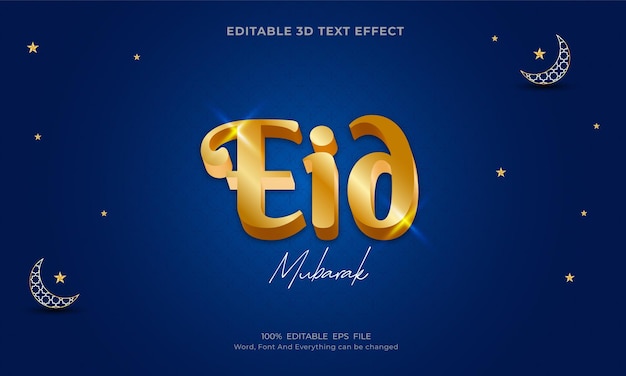 Efecto editable de texto 3d de eid mubarak vector premium