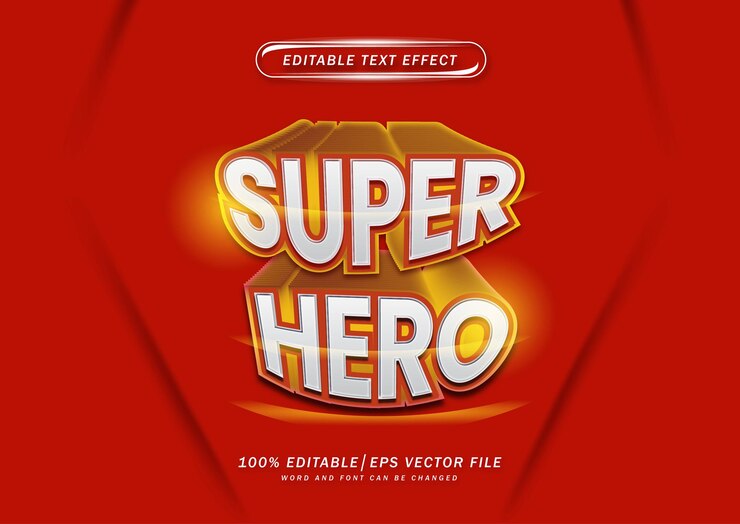 Vector efecto editable de texto 3d de superhéroe