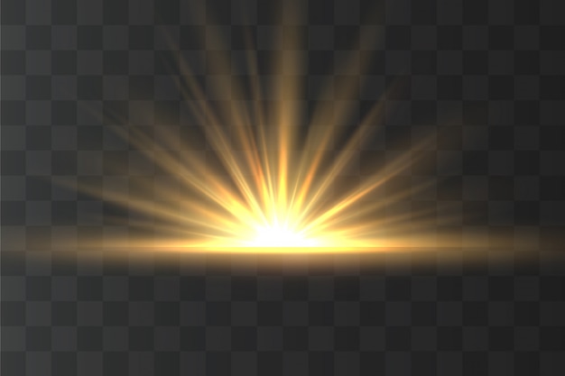 Efecto especial amarillo claro con rayos de luz y destellos mágicos. Rayo de sol