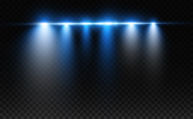 efecto especial azul claro. Rayas brillantes brillantes sobre un fondo transparente.