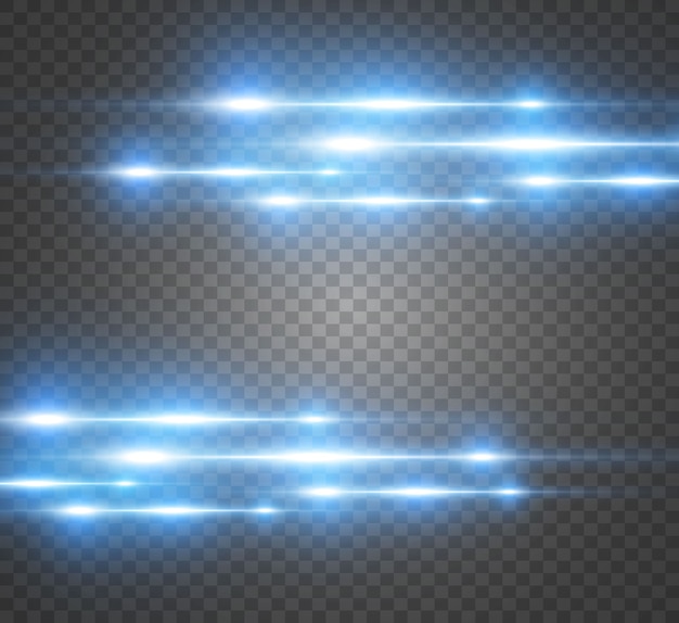 Efecto especial azul claro del vector. Rayas brillantes brillantes sobre un fondo transparente.