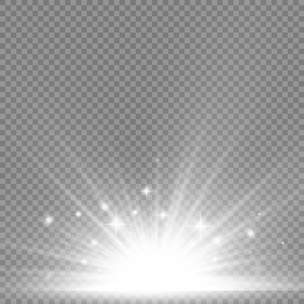 Efecto especial de llamarada de explosión de sol con rayos de luz y destellos mágicos brillante estrella blanca brillante