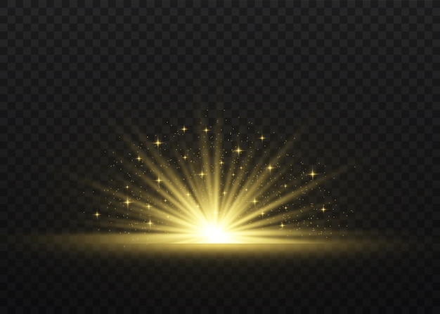 Efecto especial de llamarada de luz con rayos de luz y destellos mágicos.