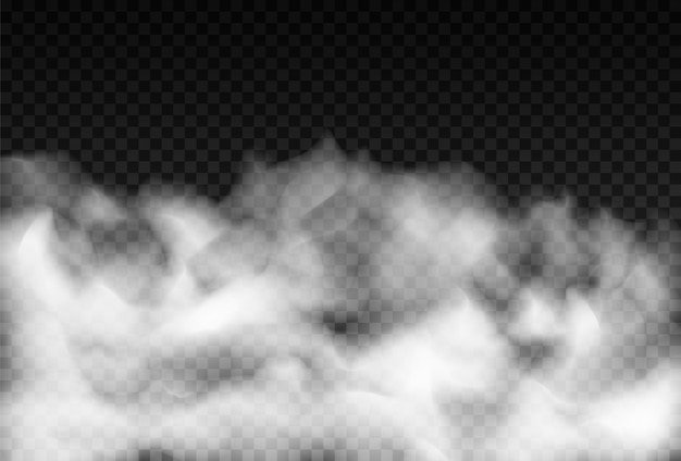 Efecto especial transparente aislado de niebla o humo. Fondo de nubosidad, niebla o smog de vector blanco.
