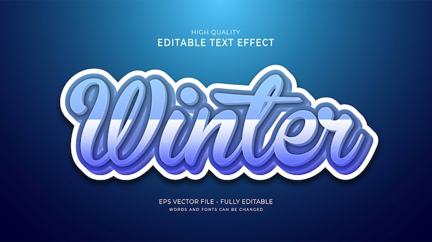 Vector efecto de estilo de fuente de invierno 3d editable