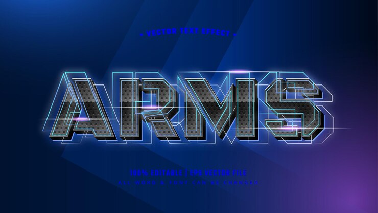 Vector efecto de estilo de texto 3d de armas militares. estilo de texto de ilustrador editable.