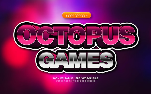 Efecto de estilo de texto 3d de dibujos animados de juegos de pulpo