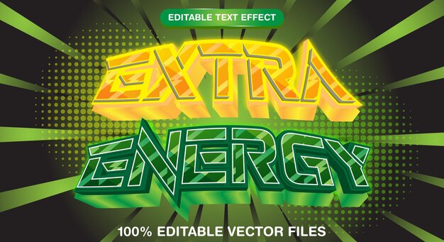 Vector efecto de estilo de texto 3d editable de energía adicional con fondo atractivo