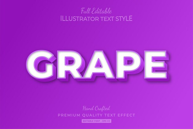 Efecto de estilo de texto 3d editable en relieve grape premium