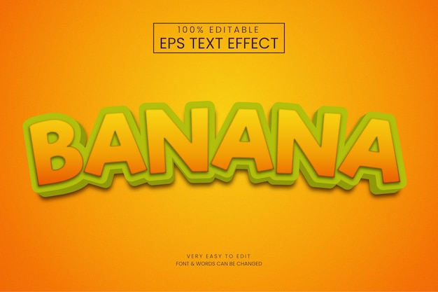 Efecto de estilo de texto 3d de fruta de plátano