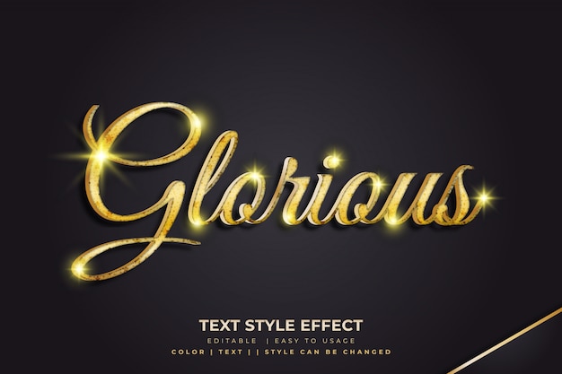 Efecto de estilo de texto 3d glorioso dorado