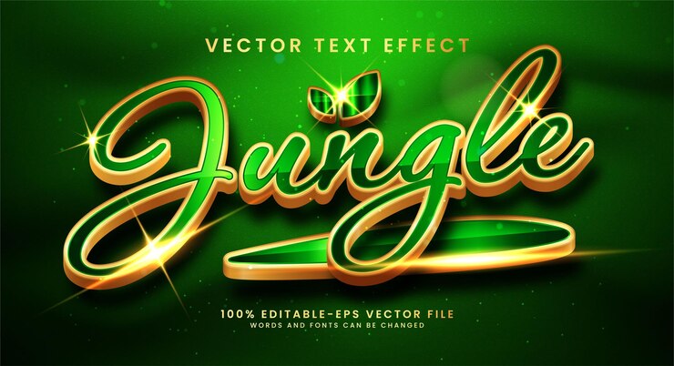 Vector efecto de estilo de texto 3d de la jungla. texto editable con concepto de color verde.