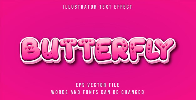 Efecto de estilo de texto 3d de mariposa efecto de texto editable rosa y blanco