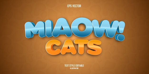 Vector efecto de estilo de texto 3d miaow cats