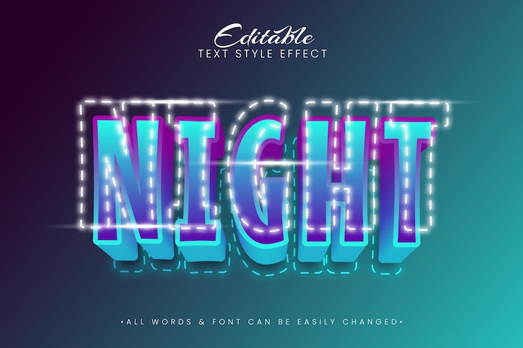 Vector efecto de estilo de texto 3d de noche de neón estilo de texto ilustrador editable