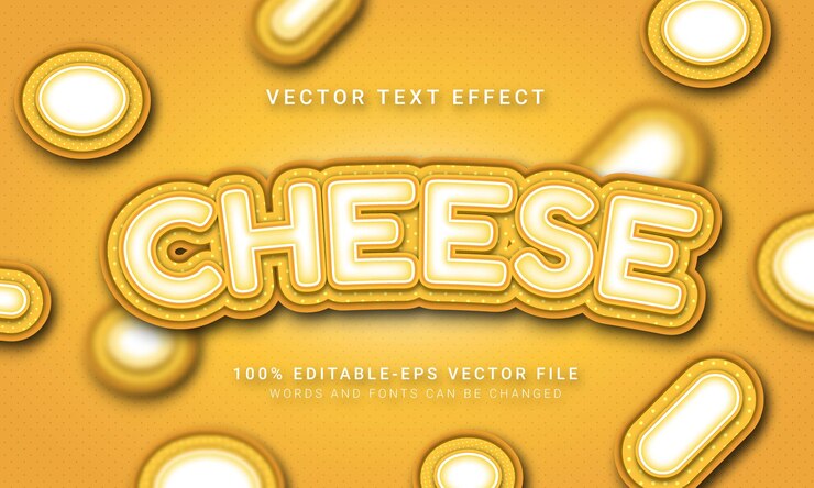 Vector efecto de estilo de texto 3d de nombre de queso