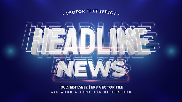 Efecto de estilo de texto 3d de noticias de última hora. Estilo de texto de ilustrador editable.