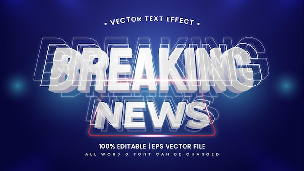 Efecto de estilo de texto 3d de noticias de última hora. Estilo de texto de ilustrador editable.