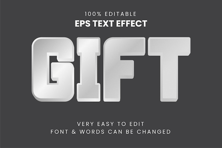 Vector efecto de estilo de texto 3d de plata de regalo vector premium