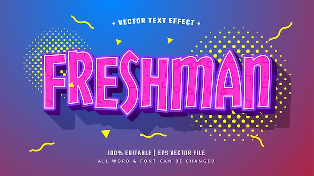 Efecto de estilo de texto 3d retro vintage para estudiantes de primer año. Estilo de texto de ilustrador editable.