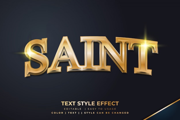 Efecto de estilo de texto 3d Saint con apariencia dorada