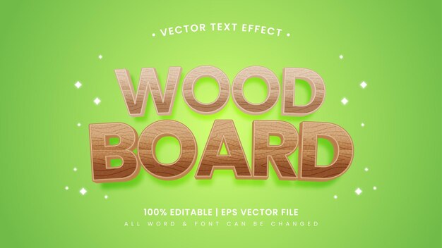 Efecto de estilo de texto 3d de tablero de madera. Estilo de texto de ilustrador editable.